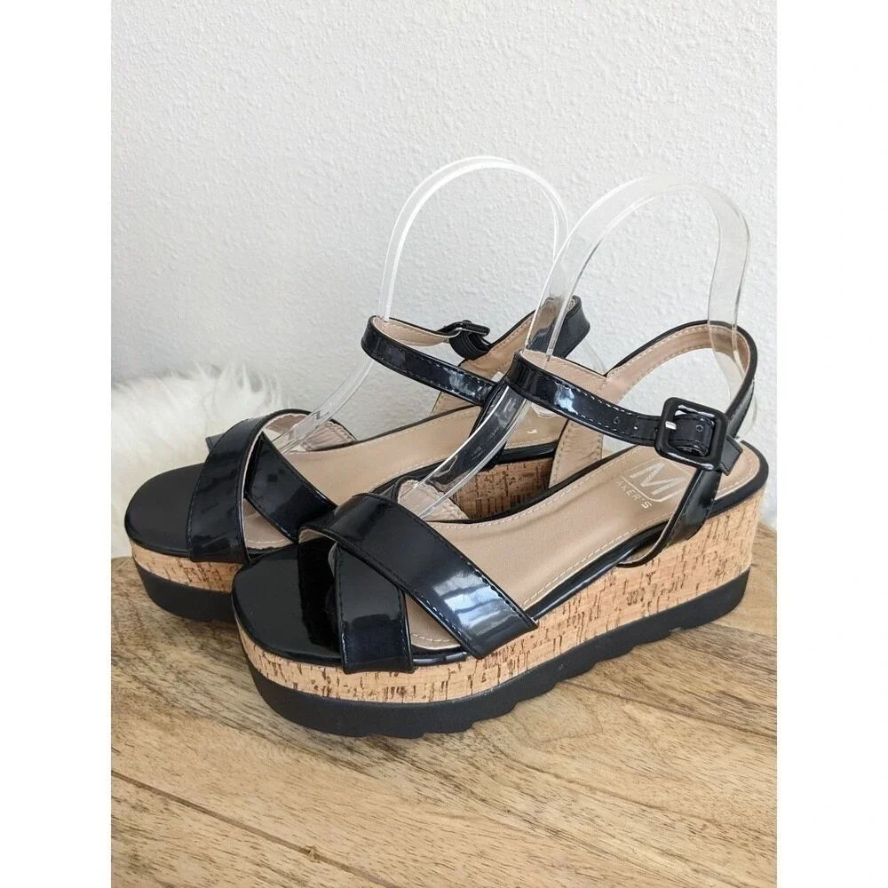 Womens Black Platform Wedge Sandals  6 Lightweight Strappy‎ Comfort Comfy NIB